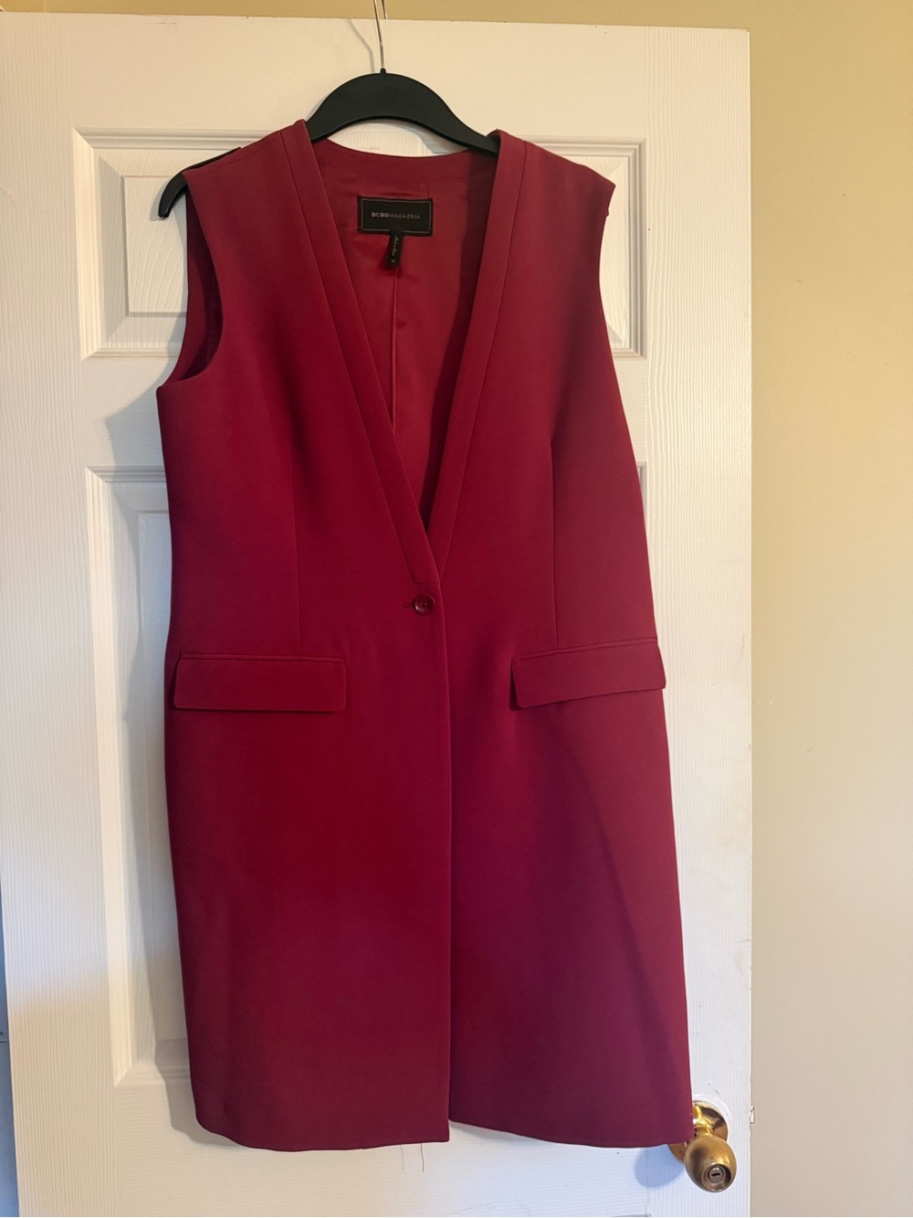 BCBGMaxAzria Sleeveless Long Vest in Berry
